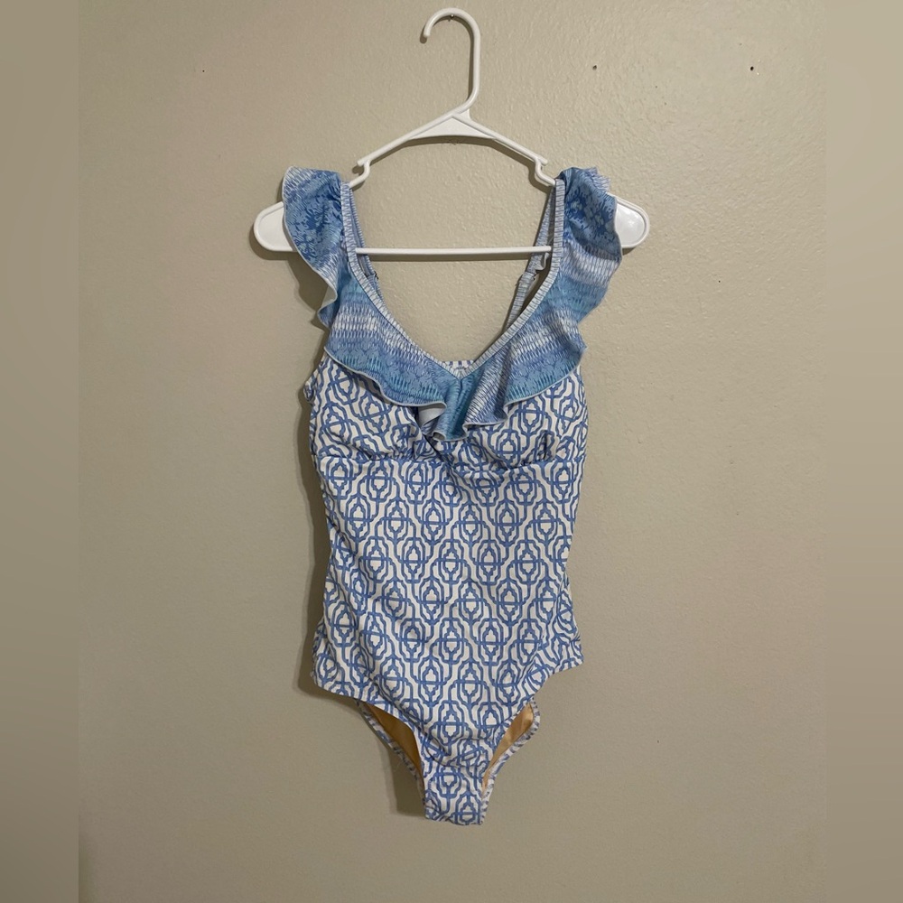 Cabana Life Blue Ruffle swimsuit one-piece women’s size medium